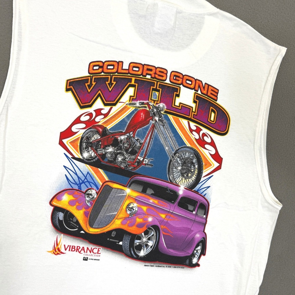 Vintage Colors Gone Wild Muscle Shirt Men XL Deadstock Hot Rod Chopper Gildan